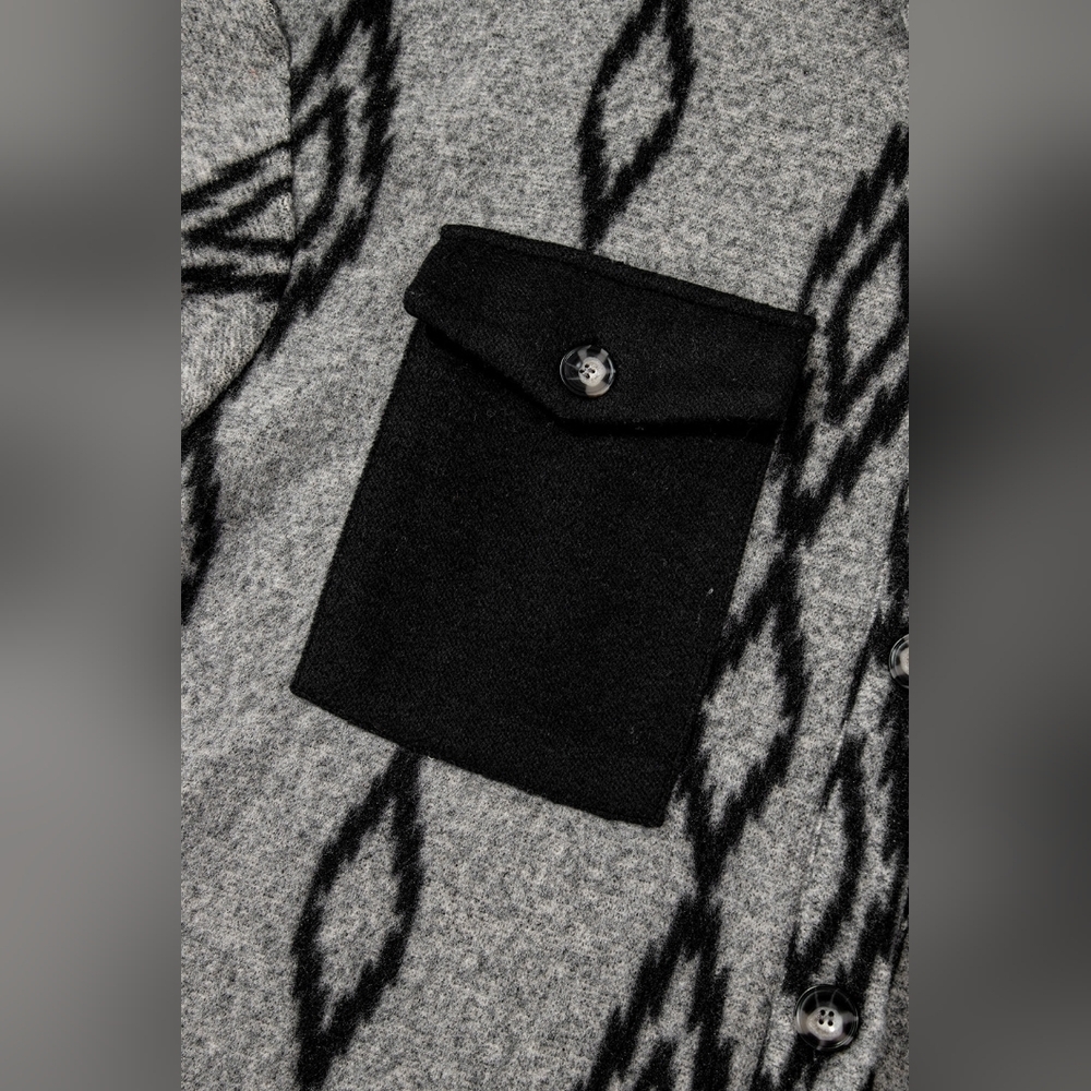 Grey Aztec Loose Oversize Fleece Shacket Layering Piece - Picture 6 of 12